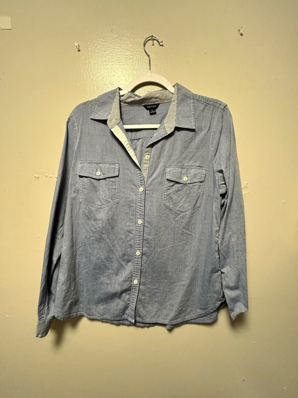 Nautica Light Blue Denim-Style Button Down Shirt - Men's